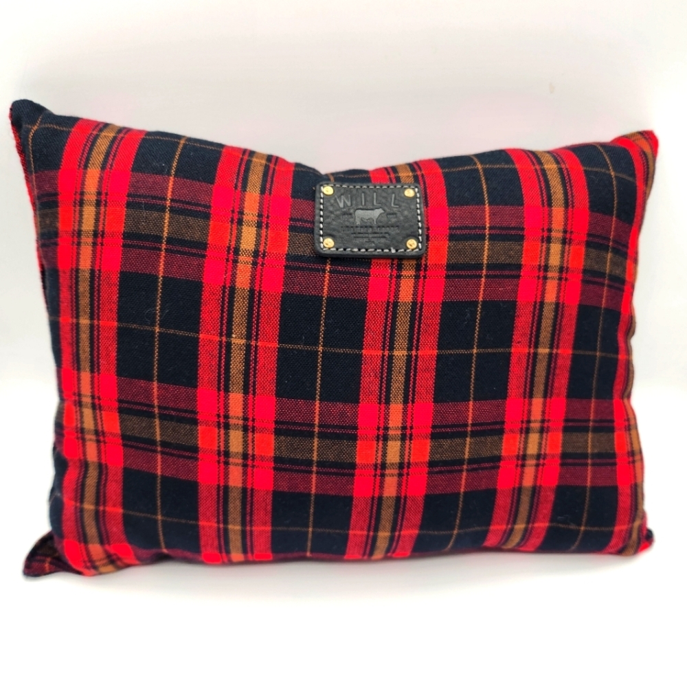 Will Leather Goods Red Tartan Pattern Leather Tag Travel Accent Pillow Preppy